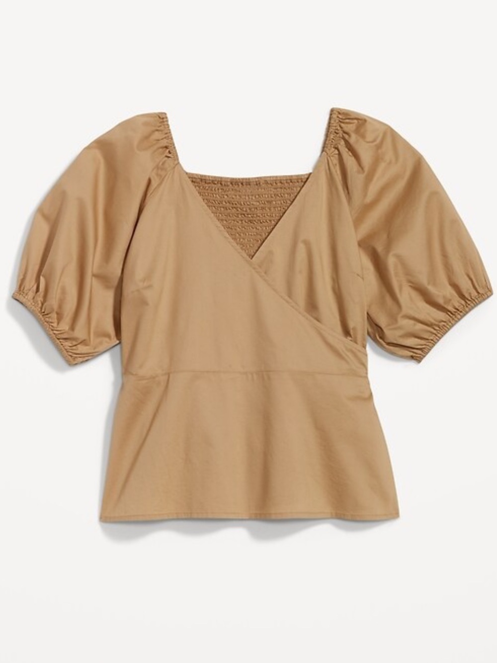Cotton Boho Chic Romantic Academia Cottagecore Brown Wrap Blouse Puff Sleeves L